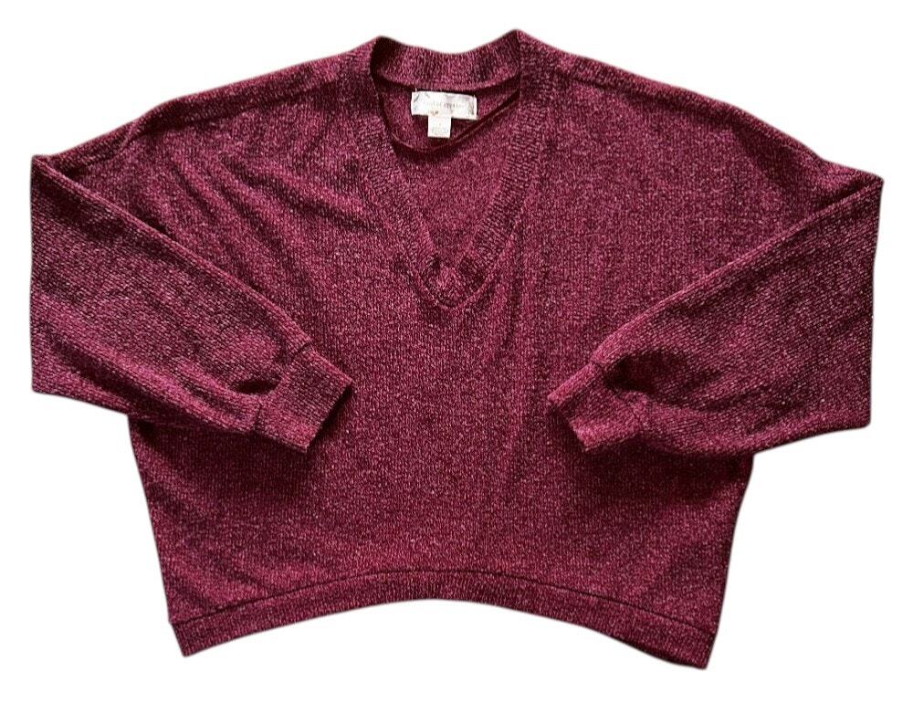 Band of Gypsies Oversized V-Neck Burgundy Red Sweater Small
